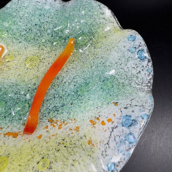 Hand Made Fused Art Glass Dish Plate Ruffled Edges Multicolor Glass Hand Crafted - Picture 10 of 16